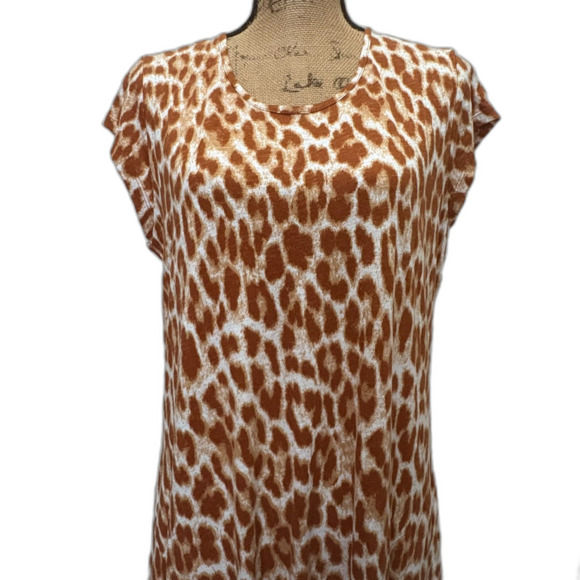 Denim & Co Tan Giraffe Animal Print Maxi Dress with Pockets Casual Size Medium - Picture 2 of 7